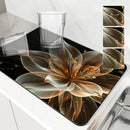Floral Lines Translucent Flowers Non-Slip Drying Mat for Kitchen Counter by Axyaa
