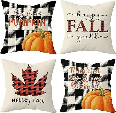Axyaa Buffalo Check Print Linen Pillow Cover 45x45 for Fall Thanksgiving Decor
