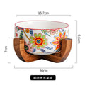 Axyaa Butterfly Love Flower Wooden Ceramic Noodle Rice Bowl Large Soup Tableware