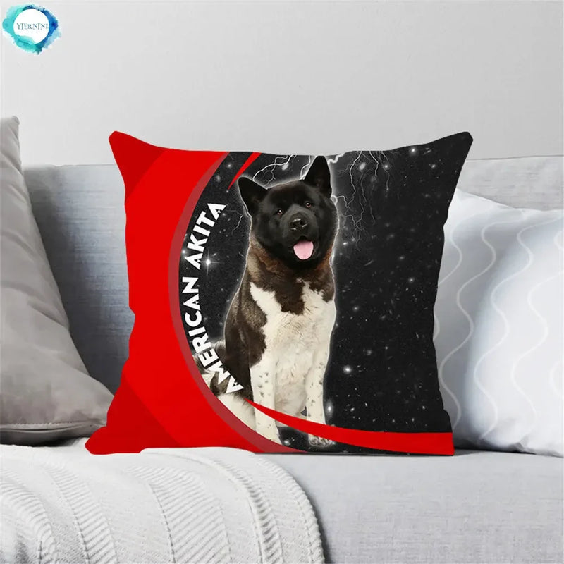 Axyaa American Akita Print Pillowcase: Cute Dog Cushion Cover for Home and Car