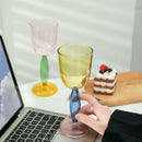 Axyaa Contrast Color Glass Goblet Cup Set - 420ml & 260ml Stemware Wine Glasses