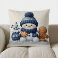 Axyaa Snowman & Gingerbread Decor Pillow Cover for Sofa, Bedroom, Car