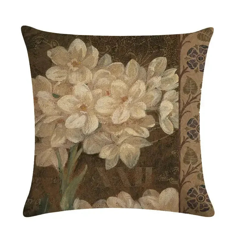 Retro White Flower Pattern Cushion Cover - Axyaa Home Decor Pillowcase