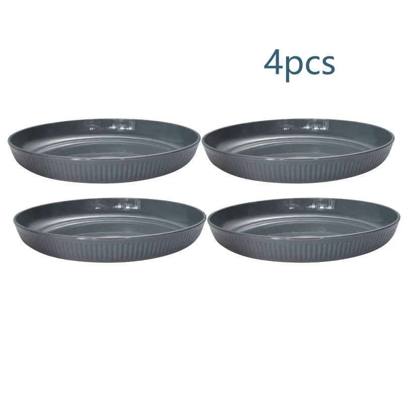Axyaa Grey Striped Plastic Plate Set - Ideal for Table, Camping, and Desserts