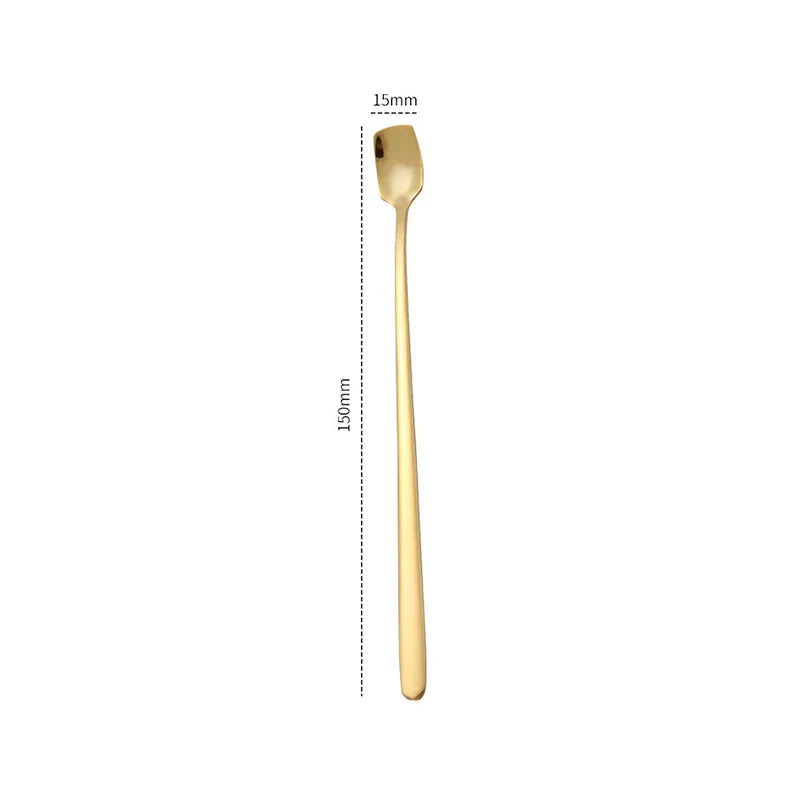 Axyaa Stainless Steel Square Coffee Spoons - Long Handle Dessert Spoons for Kitchen