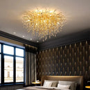Axyaa Gold Crystal Ceiling Chandelier: Elegant LED Lighting for Home Decor.
