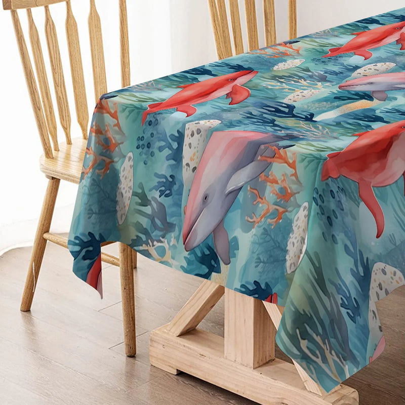 Luxurious Axyaa Whale & Algae Washable Tablecloth for Dining & Events