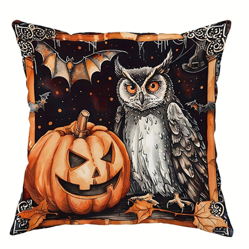 Axyaa Halloween Pillowcase: Witch Pumpkin Cat Castle Pattern for Living Room Sofa