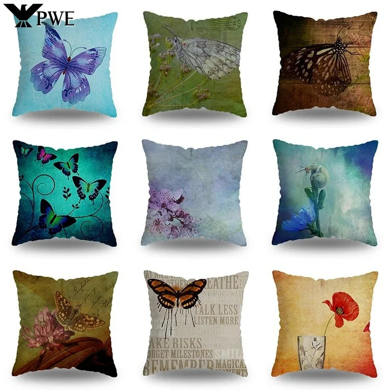 Axyaa Retro Butterfly Pattern Pillowcase 45x45cm Decorative Cushion Cover