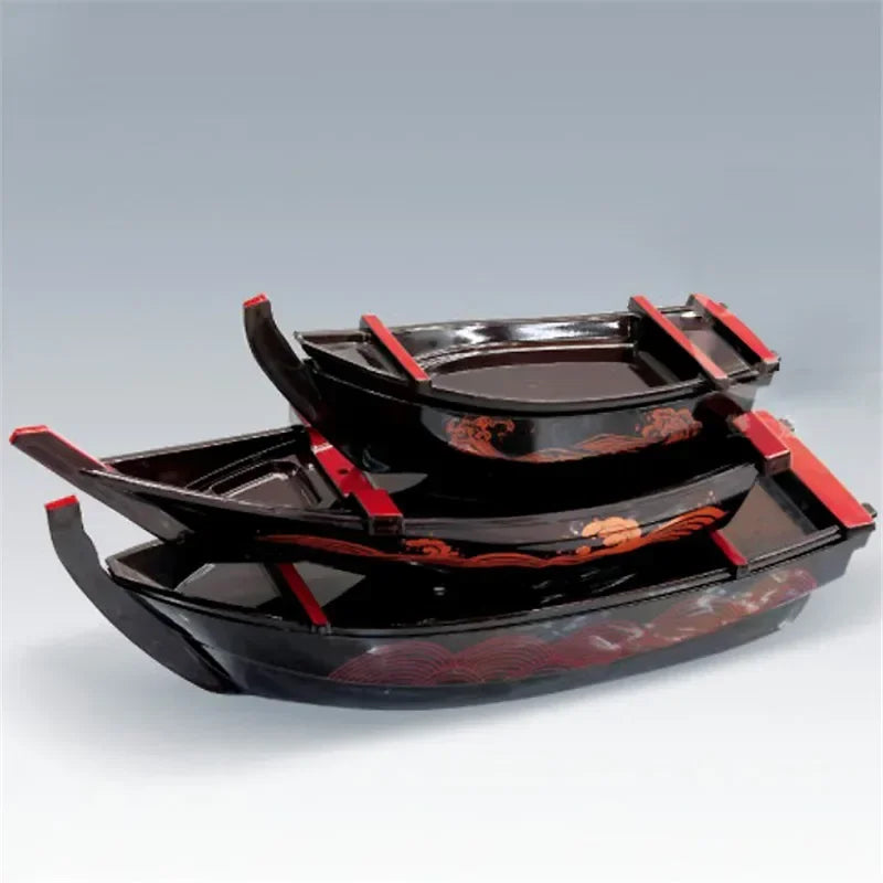 Axya Sushi Sashimi Boat Tray - Black Red Salmon Plate Server