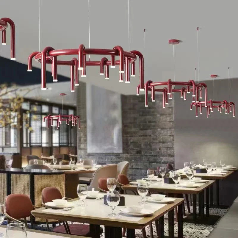 Axyaa Red U-Shaped Chandelier: Modern Minimalist Nordic Lighting