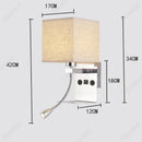 Axyaa LED Fabric Lampshade Wall Light with USB Charging Port & Adjustable Angle