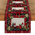 Axyaa Christmas Dwarf Gift Table Runner Holly Poinsettia Farmhouse Decor