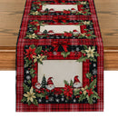 Axyaa Christmas Dwarf Gift Table Runner Holly Poinsettia Farmhouse Decor