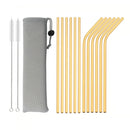 Axyaa Gold Stainless Steel Reusable Drinking Straws Set for Bar Party Cocktail