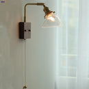 Axyaa Nordic Rotatable Wood LED Wall Sconce with Glass Shade & Pull Chain Switch