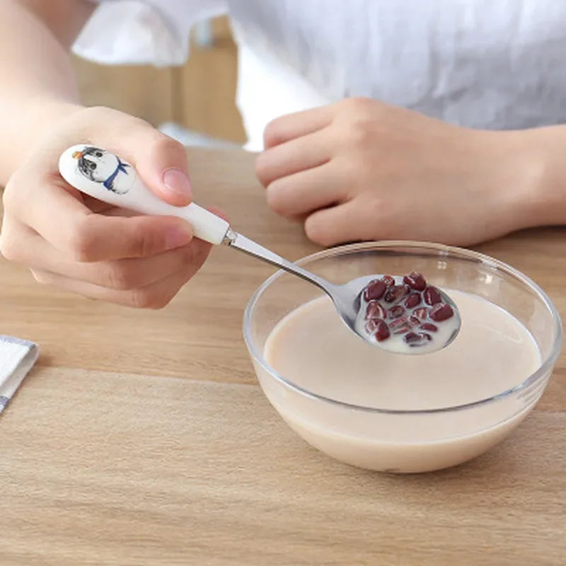Axya Cartoon Animal Ceramic Handle Stainless Steel Coffee Spoon