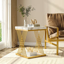 Axyaa Square White Gold 2-Tier Side Table - Modern Bedside & End Table