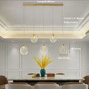 Axyaa Gold Finish Crystal Pendant Light: Modern LED Chandelier for Kitchen Dining Room