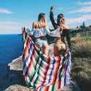 Axyaa Boho Beach Blanket: Hand-Striped Mat with Tassels