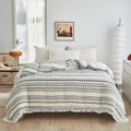 Axyaa Striped Furball Duvet Set with Tassels - King/Queen Size Bedding