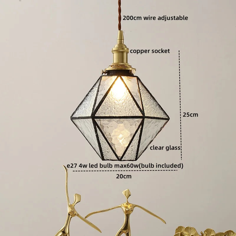 Axyaa Glass Copper LED Pendant Light for Home Decor - Nordic Style