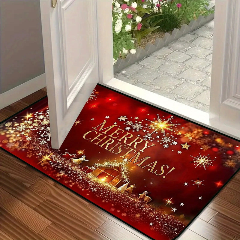 Axyaa Merry Christmas Welcome Door Mat - Non-Slip, Absorbent for Home, Bathroom & Kitchen