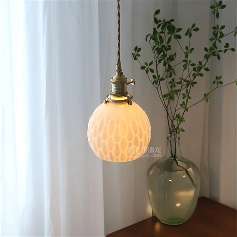 Axyaa Ceramic LED Pendant Light - Modern Copper Hanging Lamp