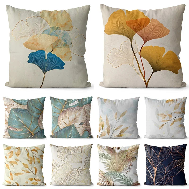 Nordic Leaves Pattern Cushion Covers for Home Decor by Axyaa
