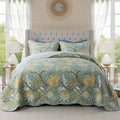Axyaa Green Floral Reversible Patchwork Quilt Set - Queen Size