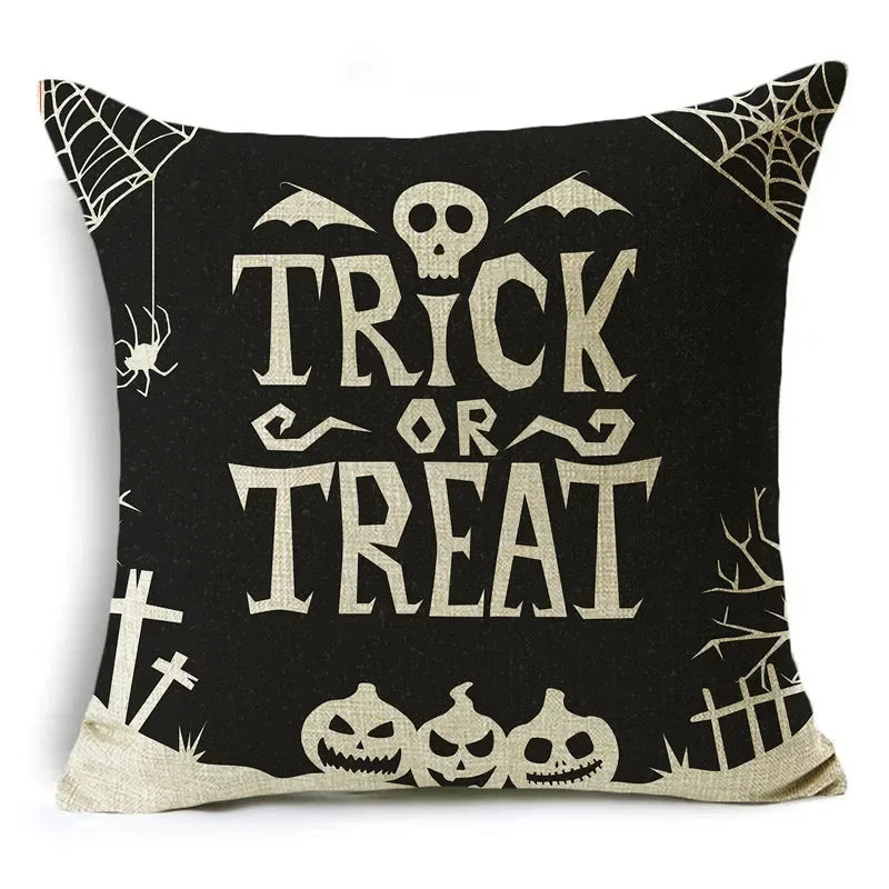 Black White Happy Halloween Trick Or Treat Pillowcase for Axyaa Décor