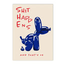 Axyaa Black Balloon Dog Canvas Painting with 'Shit Happens' Quote Wall Art