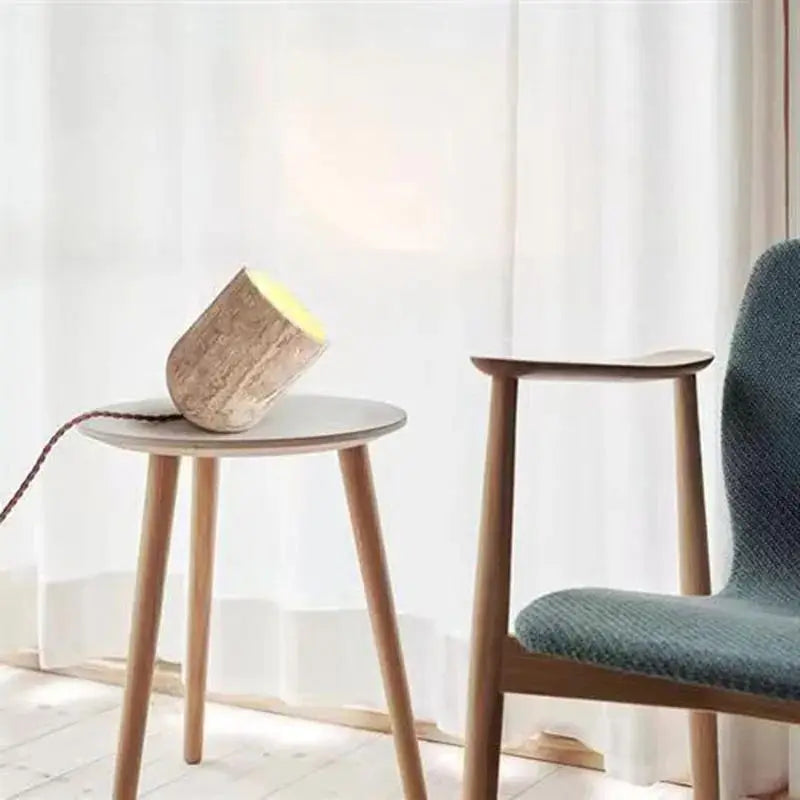 Axyaa Natural Yellow Travertine Stone Table Lamp, E27 Bedside Indoor Lighting for Bedroom, Living Room, Study