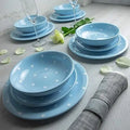 Axyaa 12-Piece Light Blue Polka Dot Ceramic Dinnerware Set - Service for 4