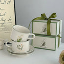 Axyaa Floral Ceramic Mug and Saucer Set - Coffee Afternoon Tea Cup & Dessert Plate
