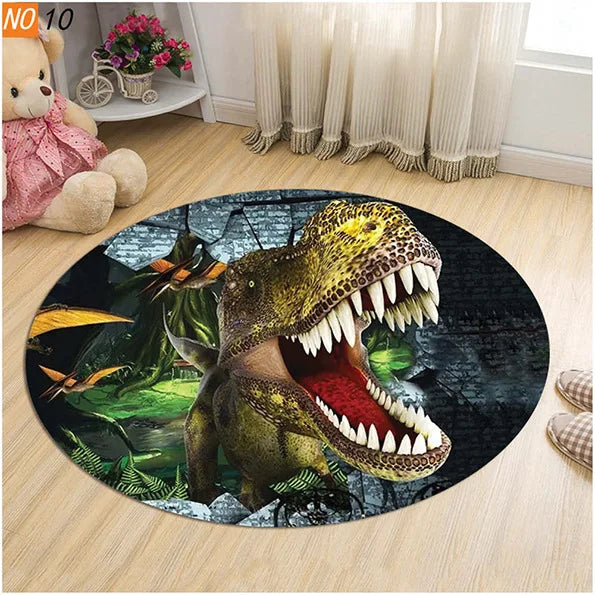 Axyaa Dinosaur Cartoon Kids Round Carpet Rug for Home Floor - Anti-Slip Mats