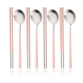 Axyaa 8Pcs Matte Cutlery Set Korean Chopsticks Dinner Spoons Dessert Spoon Flatware