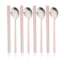 Axyaa 8Pcs Matte Cutlery Set Korean Chopsticks Dinner Spoons Dessert Spoon Flatware
