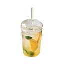 Axyaa Glass Tumbler with Lid and Straw for Cold Drinks, 450ml