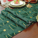 Axyaa Green Plush Sequin Christmas Tree Table Runner for Festive Winter Dining Decor