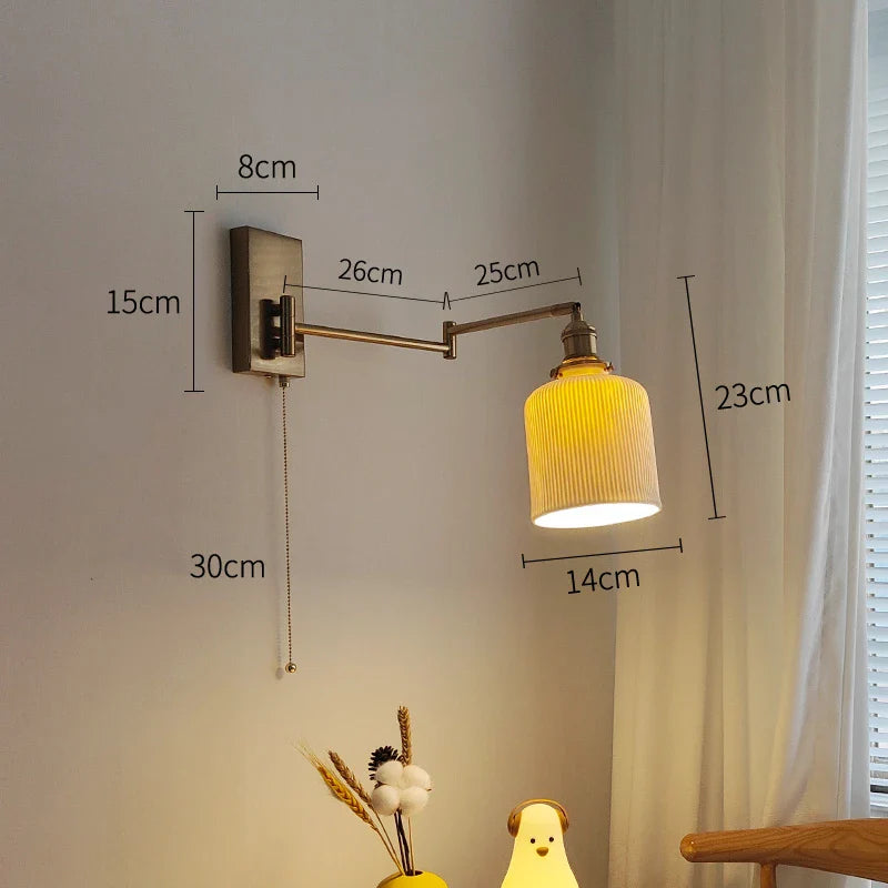Axyaa Nordic LED Wall Sconce Left Right Rotate Pull Chain Switch Stair Light