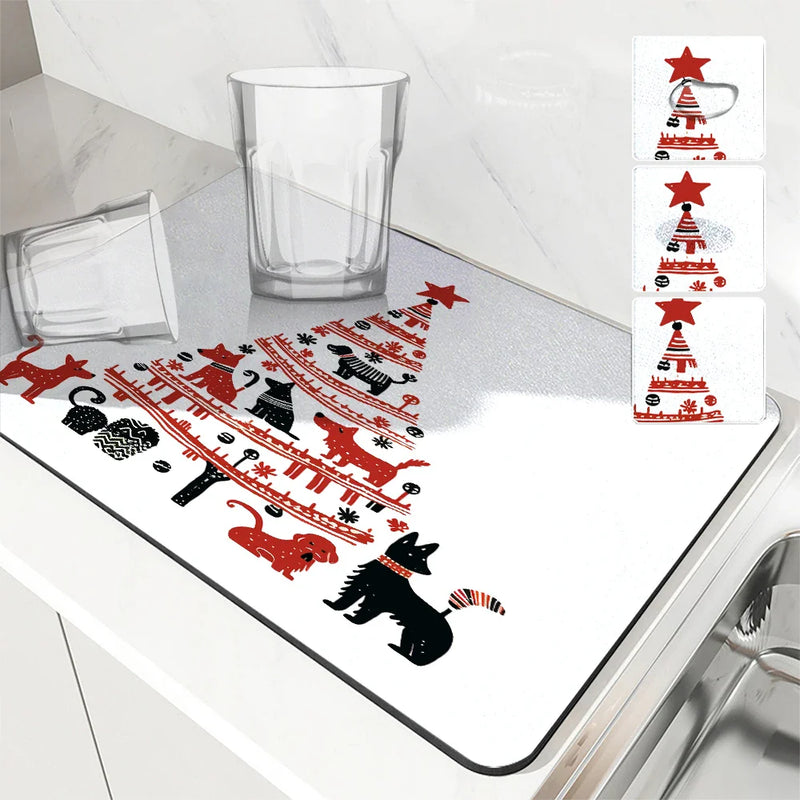 Axyaa Cartoon Animals Square Dry Mat - Absorbent & Anti-slip Drainer for Coffee Table & Bathroom