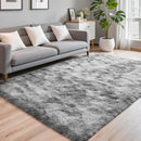 Axyaa Tie-Dye Memory Foam Plush Rug, Light Gray Large Rug for Living Room & Bedroom