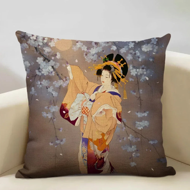 Axyaa Classic Japanese Lady Cushion Cover 45x45cm Home Decor Pillowcase