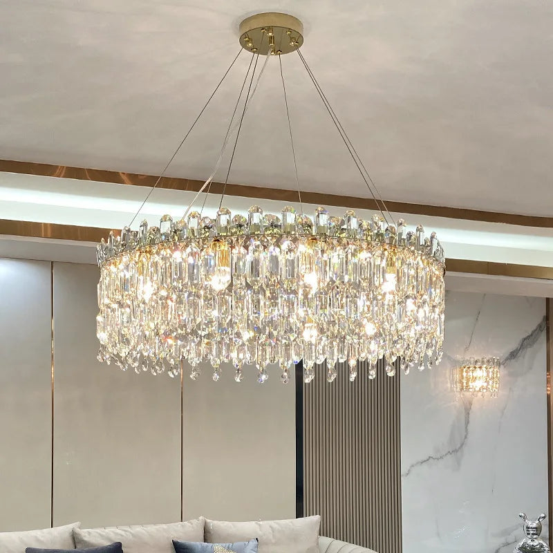 Axyaa Round Crystal LED Chandelier for Modern Living Room & Kitchen