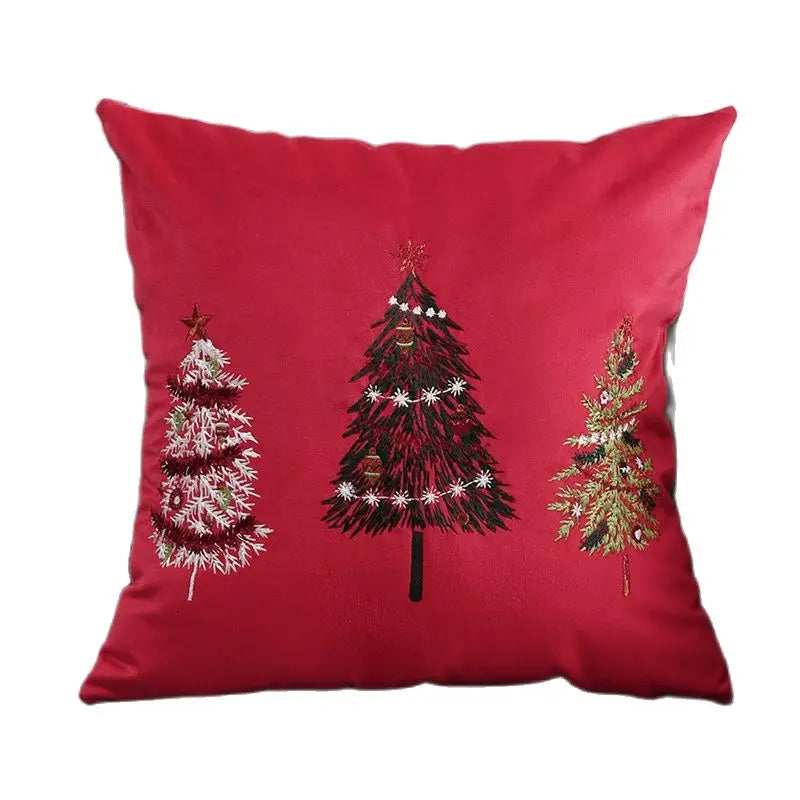 Axyaa Christmas Tree Snowflake Embroidery Pillow Cover 45x45cm 30x50cm Red Green Square
