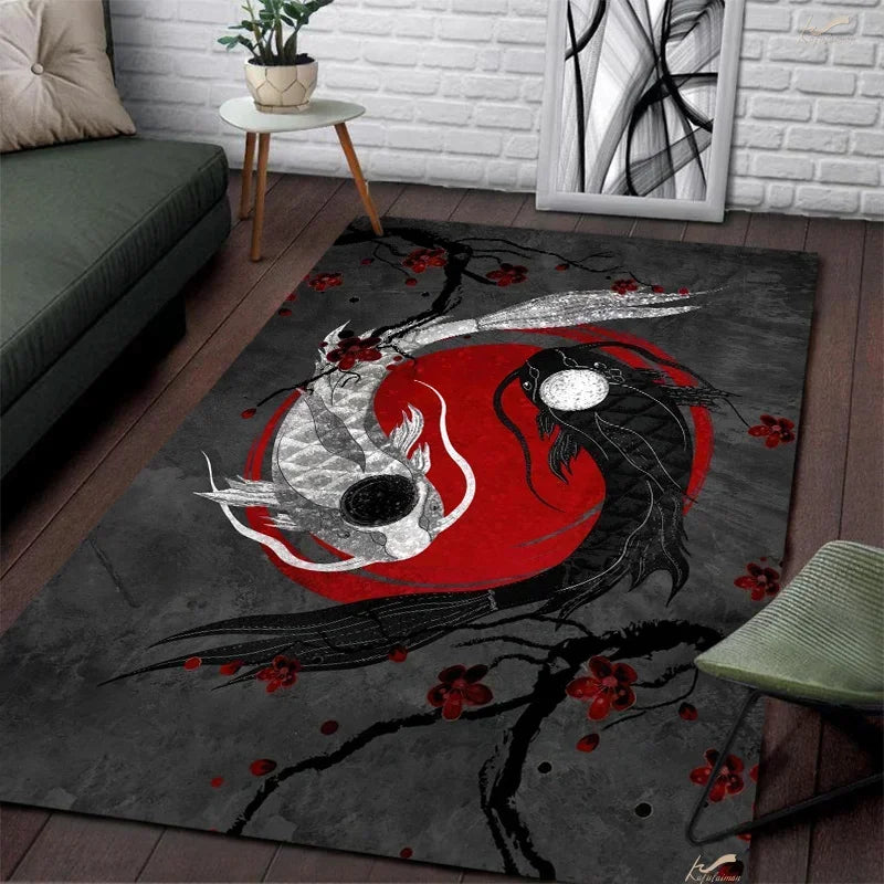 Axyaa Black and White Cat Floor Mat: Non-Slip Carpet for Home Decor