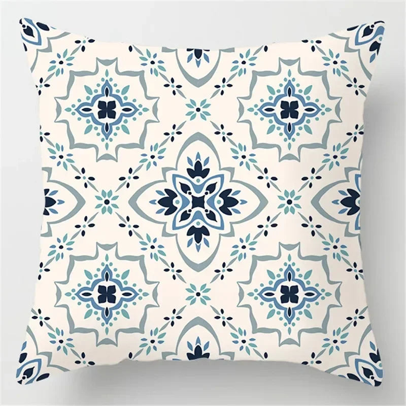Axyaa Blue Geometric Marble Pillow Cover - Decorative Throw Cushion Case