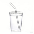 Axyaa 350ml Ins Style Transparent Glass Mugs with Straws - Set of Cute Clear Cups