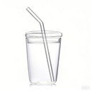 Axyaa 350ml Ins Style Transparent Glass Mugs with Straws - Set of Cute Clear Cups